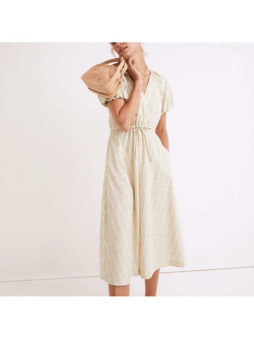 NWT Madewell Plaid Tie-Waist cotton  Midi Dress - Picture 11 of 12